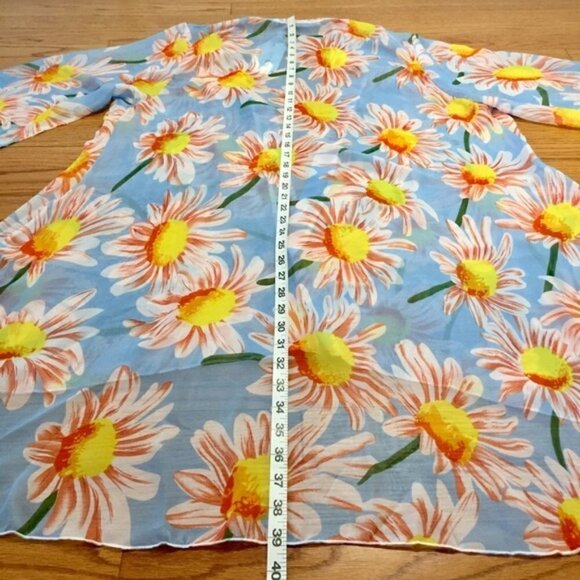 Boho Bold Yellow Daisy Floral Long Duster Kimono M - Picture 3 of 10